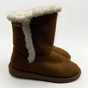 Minnetonka Suede Leather Faux Sherpa Lined Womens Short Brown Boots Size 6M
